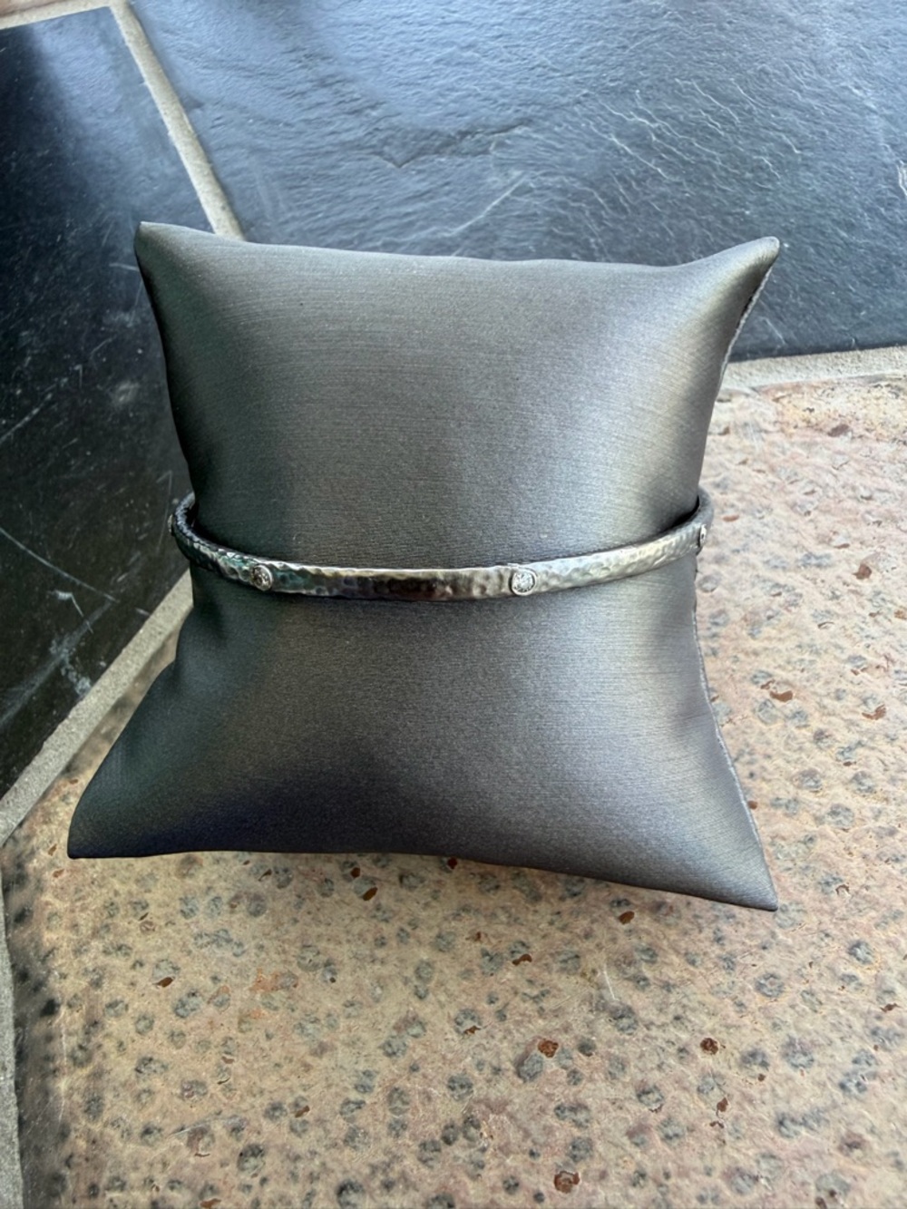 14kt White Gold Diamond Black Rhodium Bangle Bracelet 7.75”